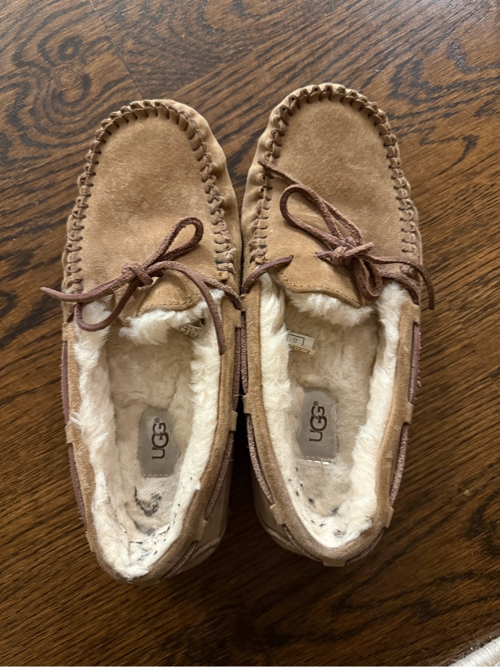 UGG Chestnut/Tan Suede Shearling Moccasin Slippers